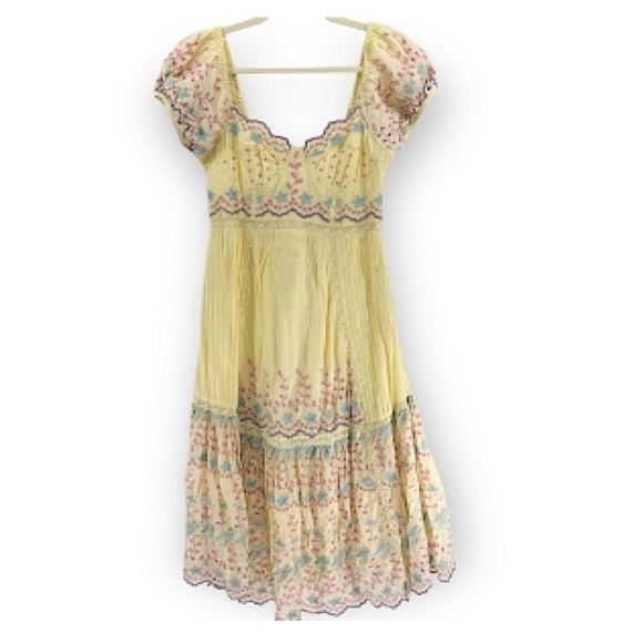 LoveShackFancy Yellow Magena Embroidered-Eyelet Cotton Midi Dress - Picture 5 of 8